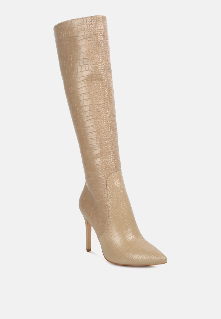 indulgent high heel croc calf boots-5