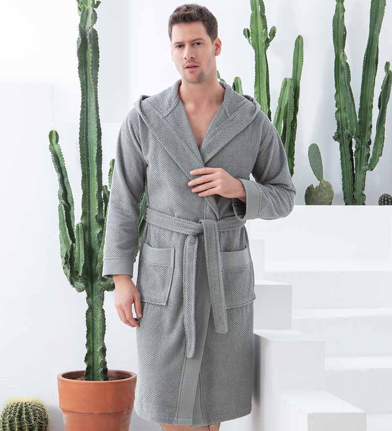 Men's Luxury Turkish Cotton Terry Cloth Robe with Hood-30