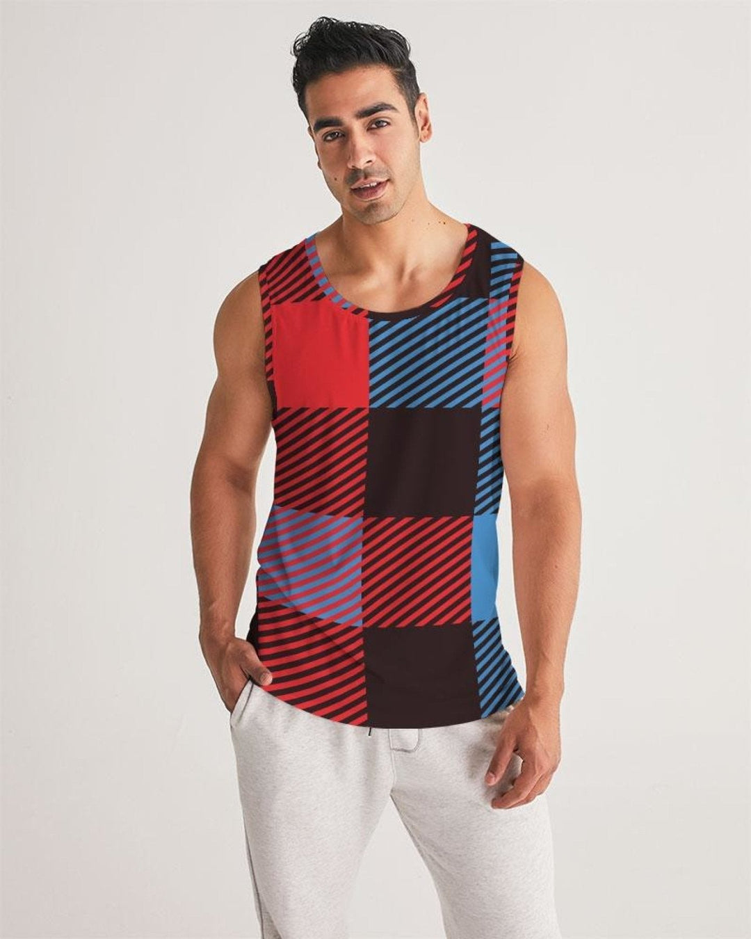 Mens Tank top, Multicolor Flannel Pattern Sports Top-5