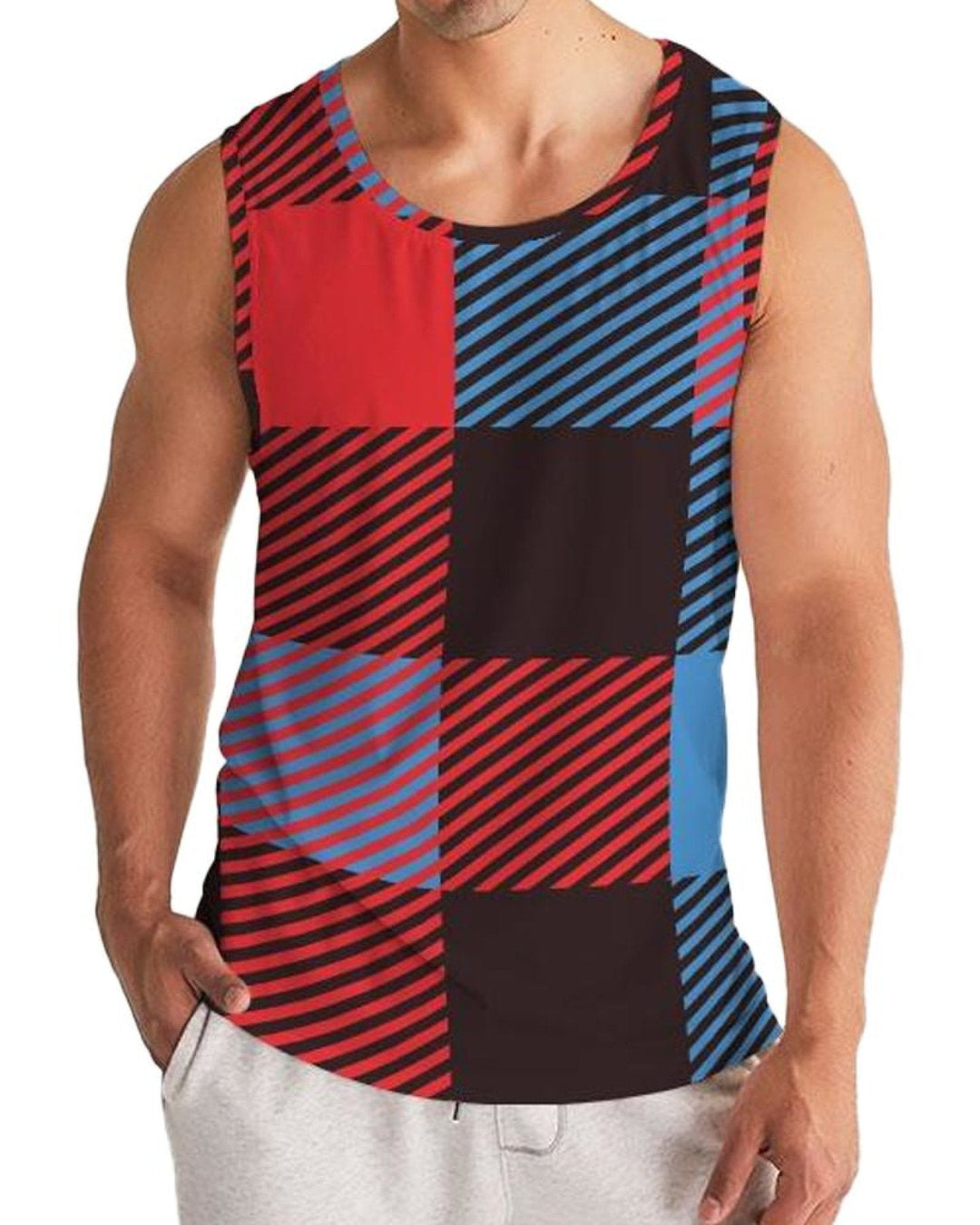 Mens Tank top, Multicolor Flannel Pattern Sports Top-3
