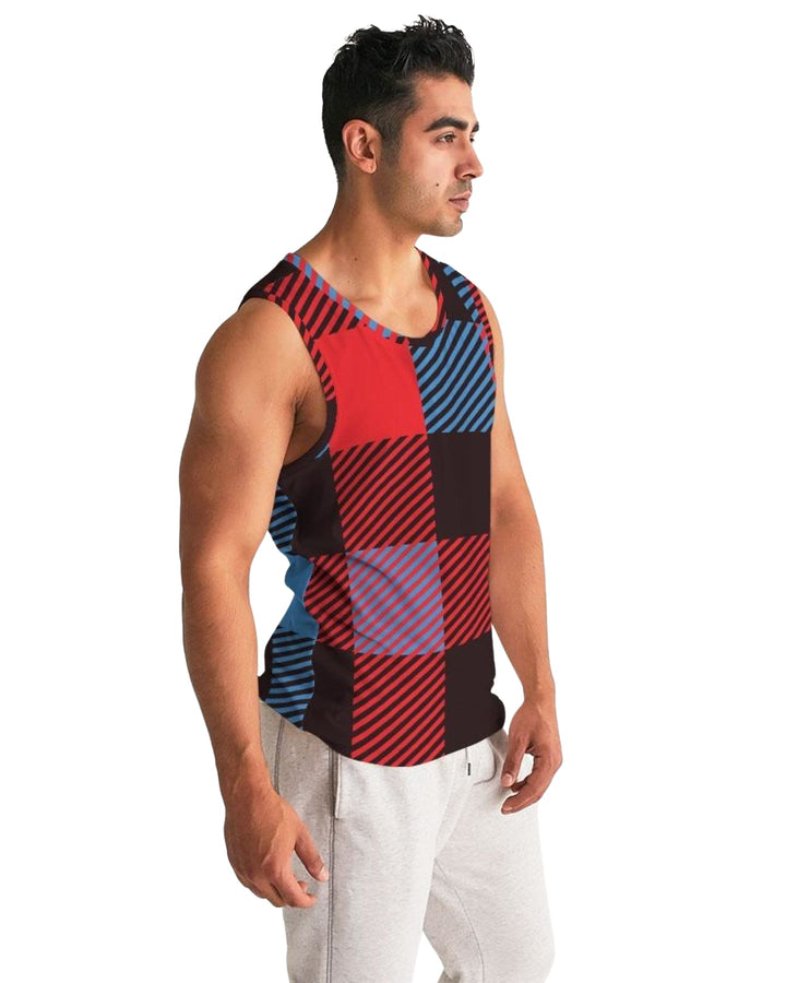 Mens Tank top, Multicolor Flannel Pattern Sports Top-1