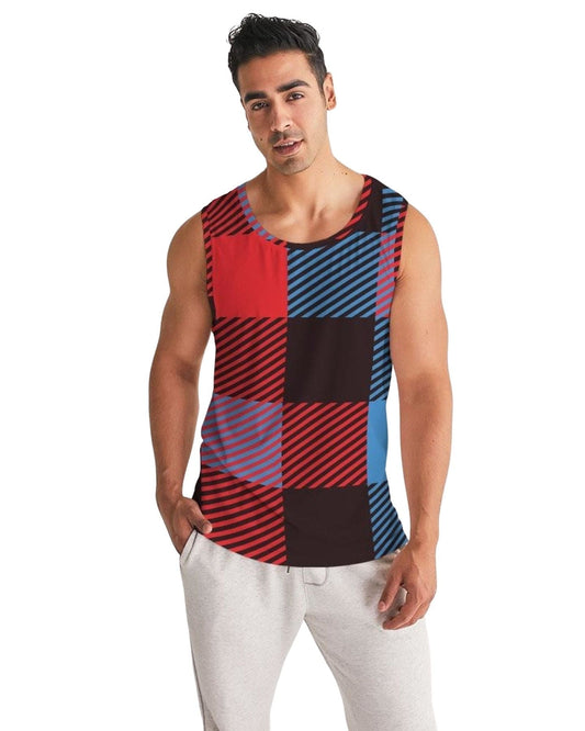 Mens Tank top, Multicolor Flannel Pattern Sports Top-0