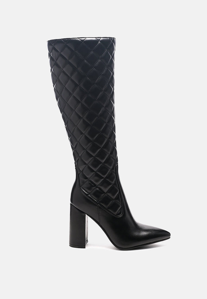 quilt knee high block heeled boots-6