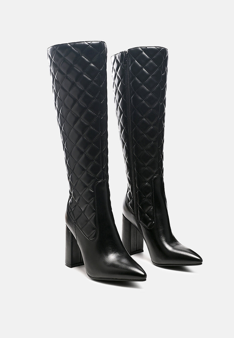 quilt knee high block heeled boots-7