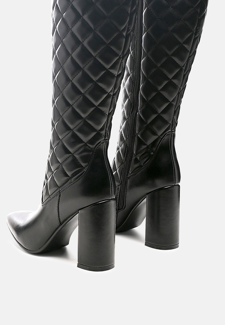 quilt knee high block heeled boots-8