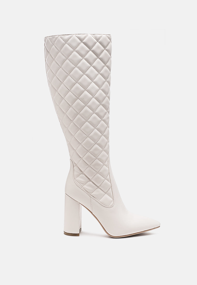 quilt knee high block heeled boots-0