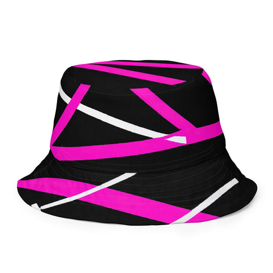 Reversible Bucket Hat, Black And Pink Geometric Pattern-0