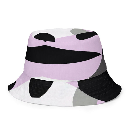 Reversible Bucket Hat, Geometric Lavender And Black Pattern-0