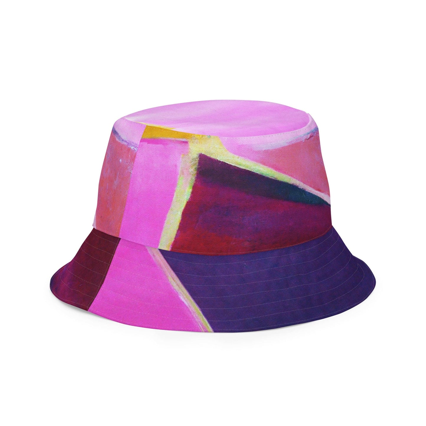 Reversible Bucket Hat, Pink Purple Red Geometric Pattern-5