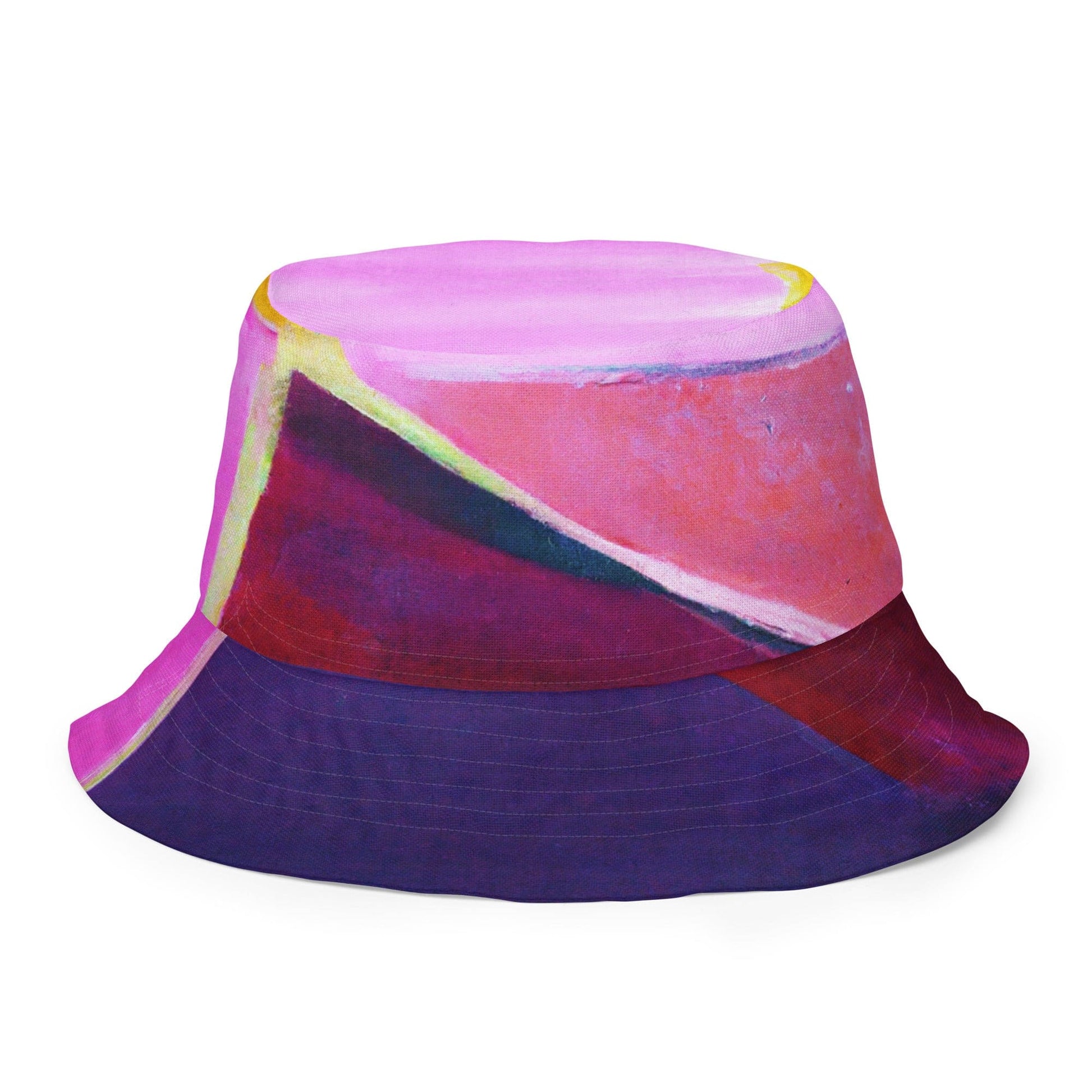 Reversible Bucket Hat, Pink Purple Red Geometric Pattern-3