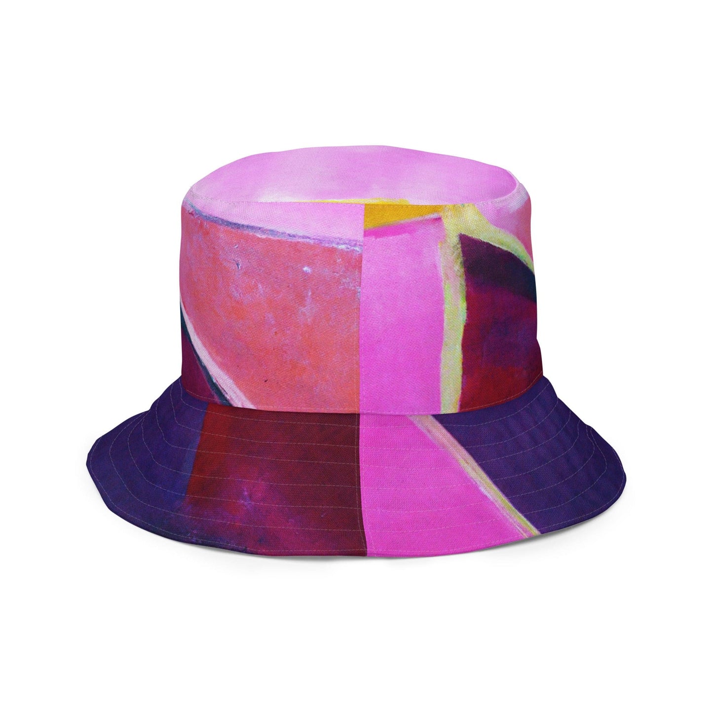 Reversible Bucket Hat, Pink Purple Red Geometric Pattern-2