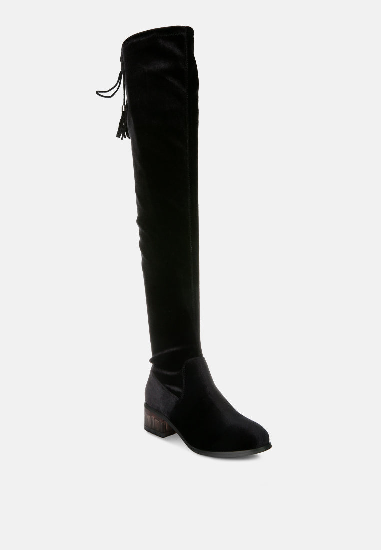 rumple velvet over the knee clear heel boots-6