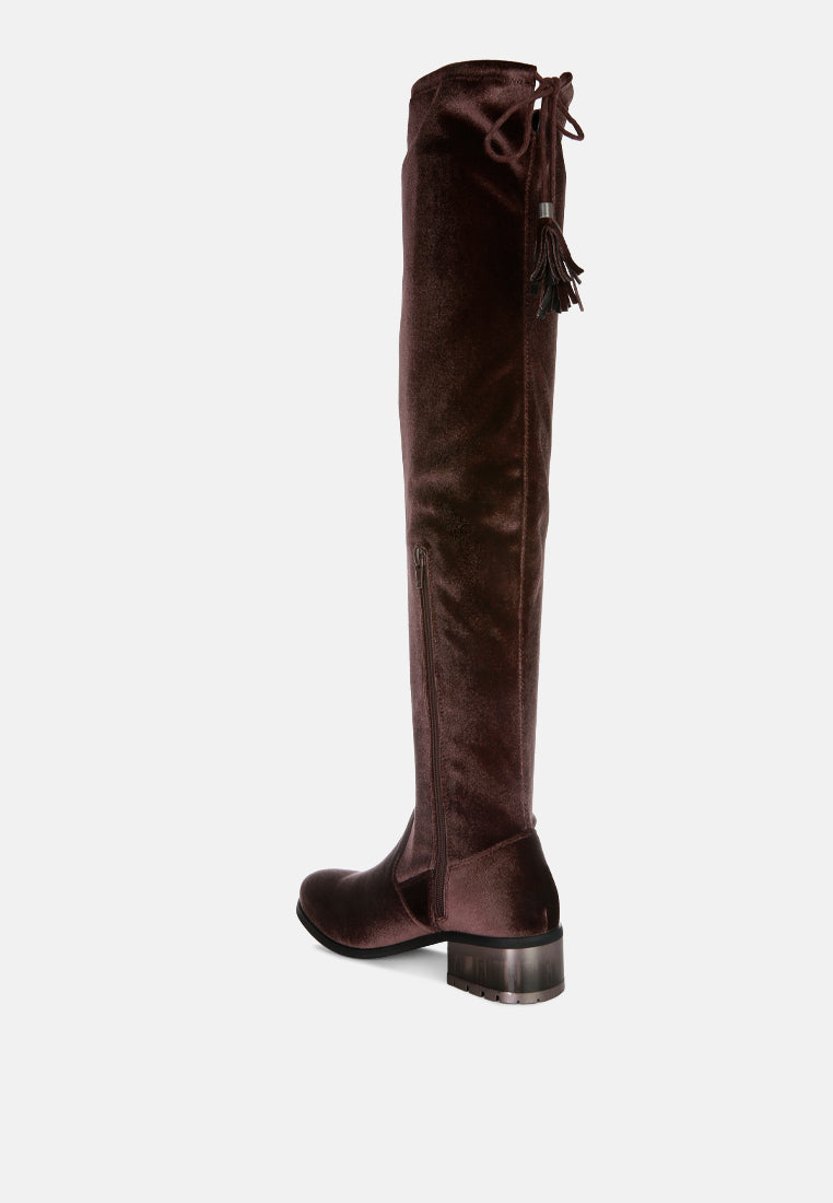 rumple velvet over the knee clear heel boots-12