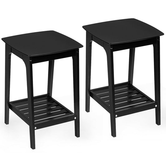 Set of 2 Side End Tables with Lower Storage Shelf-Black - Scarvesnthangs