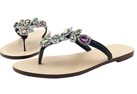 Rhinestone Flip Flop Jeweled Sandals - Black Multi - Scarvesnthangs
