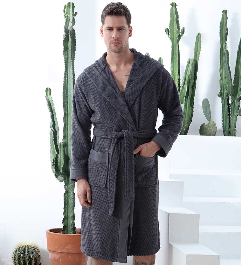 Men's Luxury Turkish Cotton Terry Cloth Robe with Hood-10
