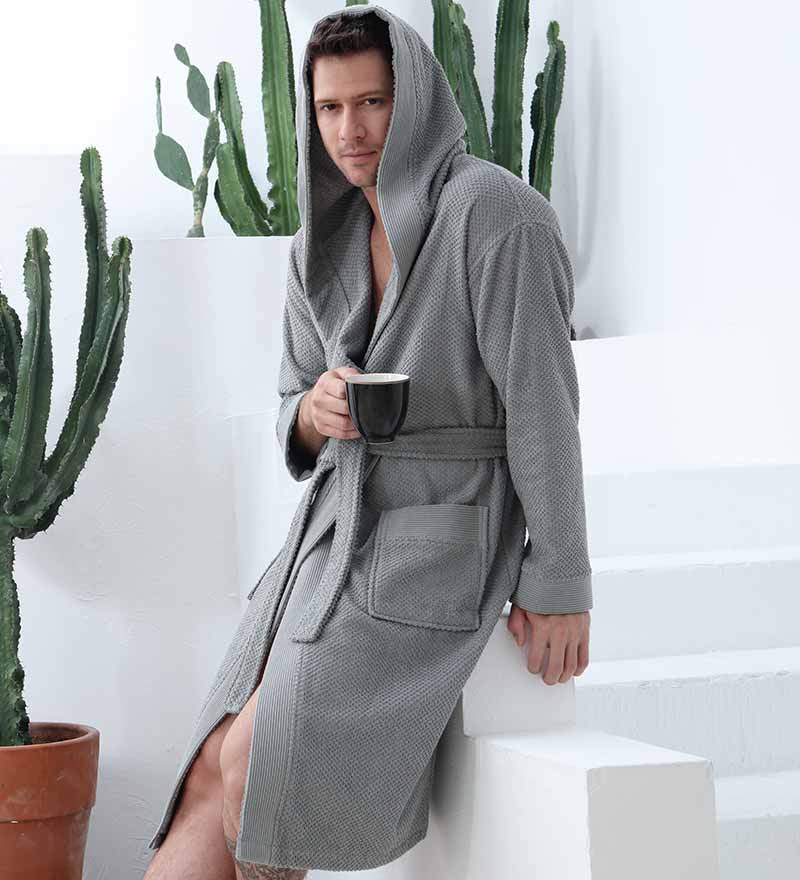 Men's Luxury Turkish Cotton Terry Cloth Robe with Hood-15