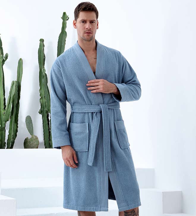 Men's Turkish Cotton Terry Cloth Kimono Robe-5