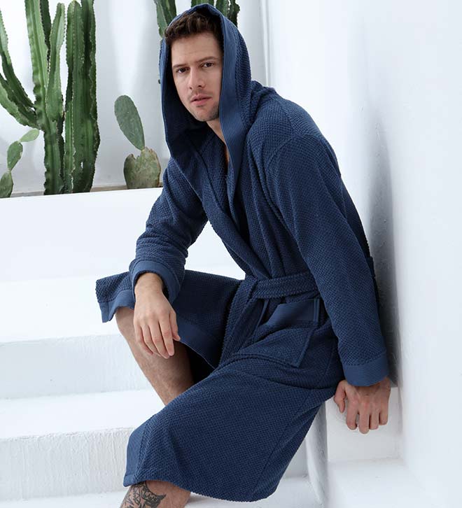 Men's Luxury Turkish Cotton Terry Cloth Robe with Hood-20