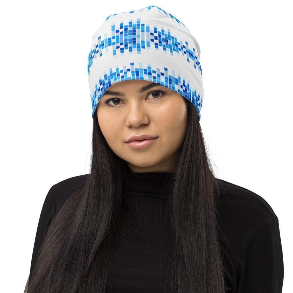 Beanie Hat - Blue & White Square Style Slouchy Beanie Men/women-0