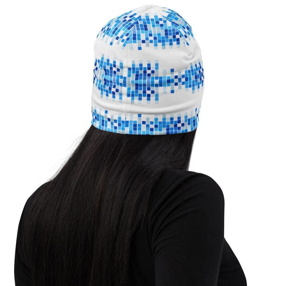 Beanie Hat - Blue & White Square Style Slouchy Beanie Men/women-1