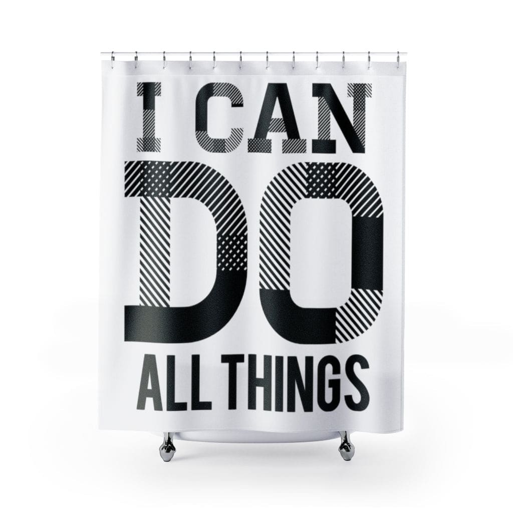 Fabric Shower Curtain, Black and White  I Can Do All Things Print - S9883 - Scarvesnthangs