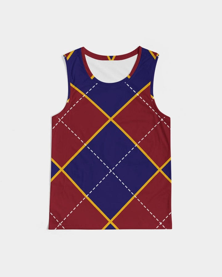 Mens Tank Top - Sleeveless Shirt / Red and Blue Argyle - S1001M0-5