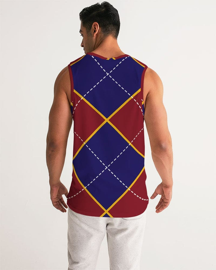 Mens Tank Top - Sleeveless Shirt / Red and Blue Argyle - S1001M0-1