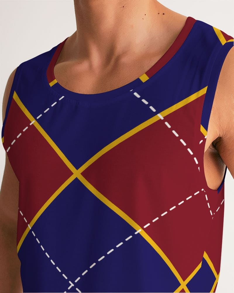 Mens Tank Top - Sleeveless Shirt / Red and Blue Argyle - S1001M0-4