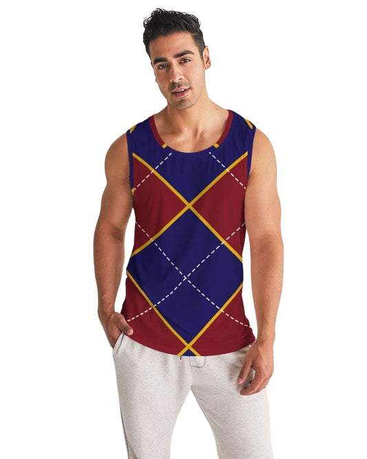 Mens Tank Top - Sleeveless Shirt / Red and Blue Argyle - S1001M0-0
