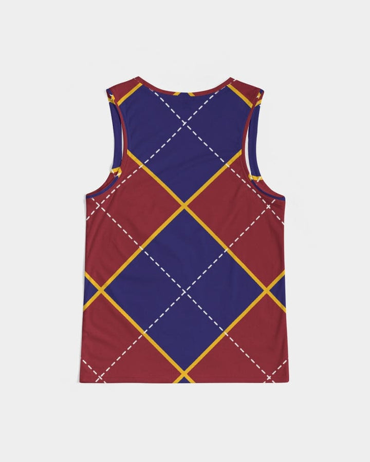 Mens Tank Top - Sleeveless Shirt / Red and Blue Argyle - S1001M0-6
