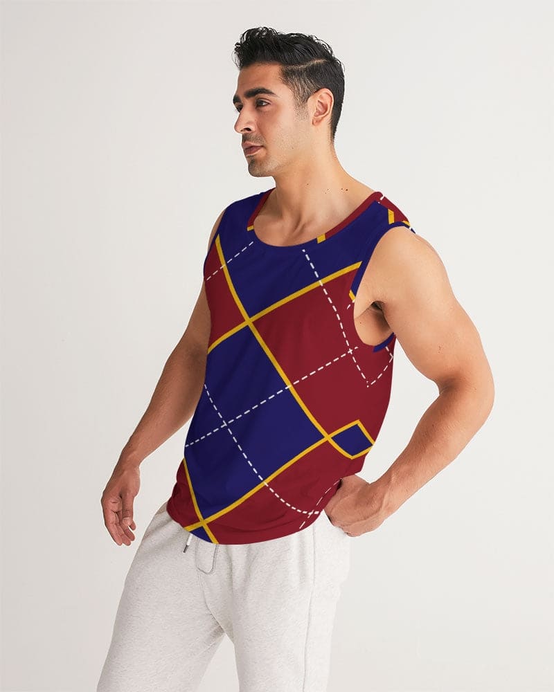 Mens Tank Top - Sleeveless Shirt / Red and Blue Argyle - S1001M0-3