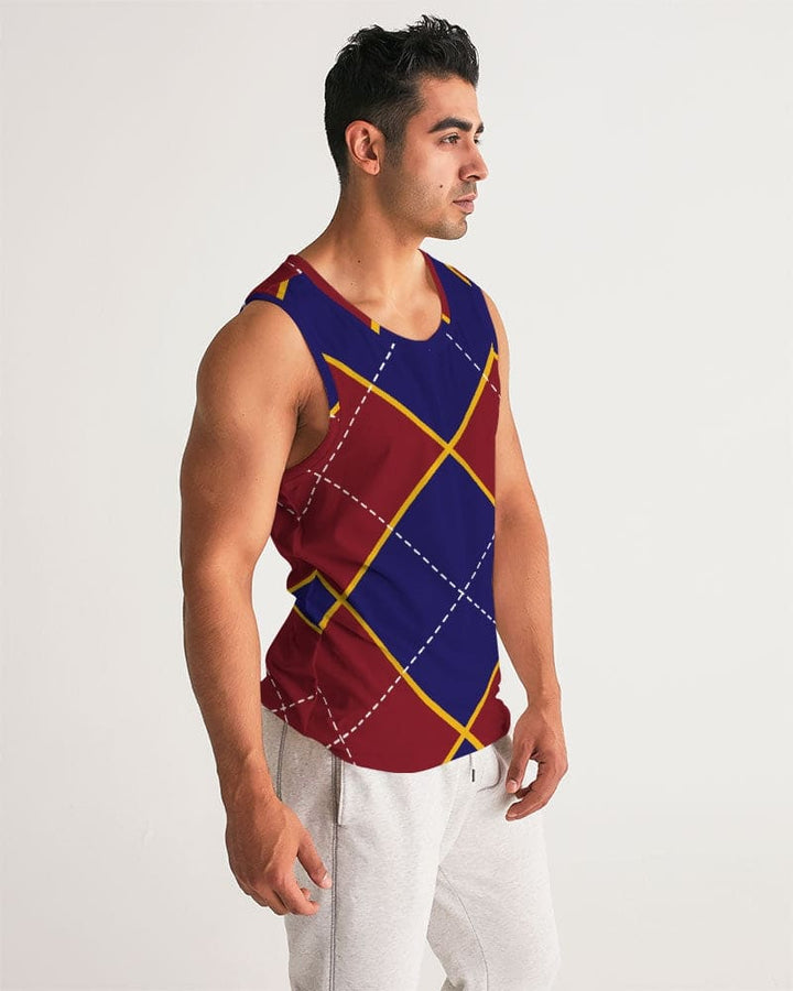 Mens Tank Top - Sleeveless Shirt / Red and Blue Argyle - S1001M0-2