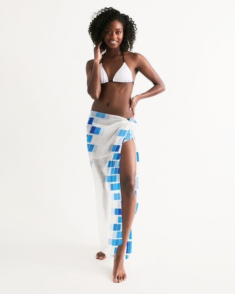 Sheer Mosaic Squares Blue and White Swimsuit Cover Up - Scarvesnthangs