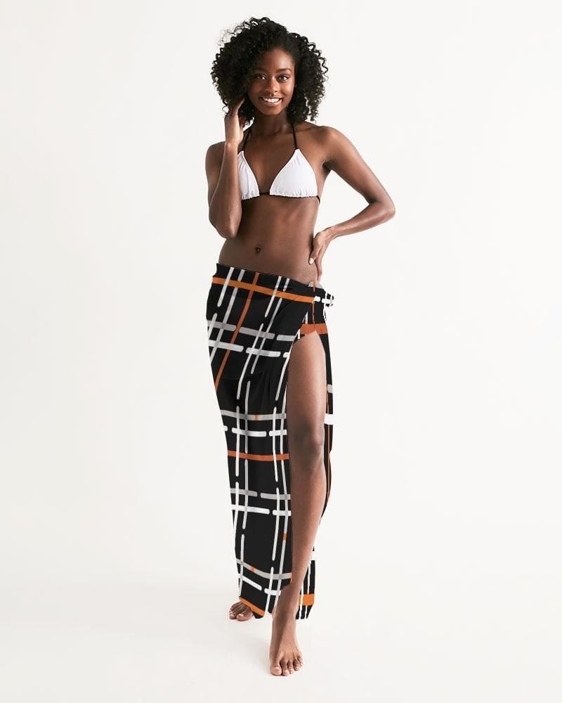 Sheer Sarong Swimsuit Cover Up Wrap / Black and Orange Plaid - Scarvesnthangs