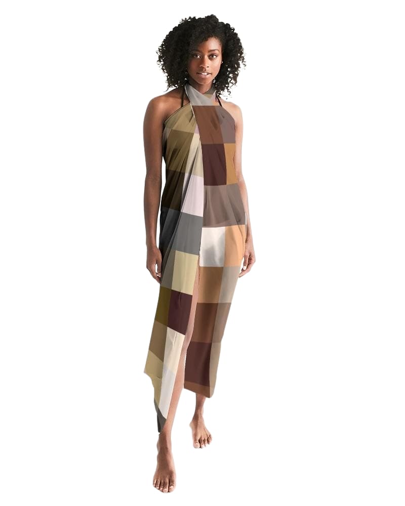 Sheer Sarong Swimsuit Cover Up Wrap / Brown Colorblock Multicolor - Scarvesnthangs