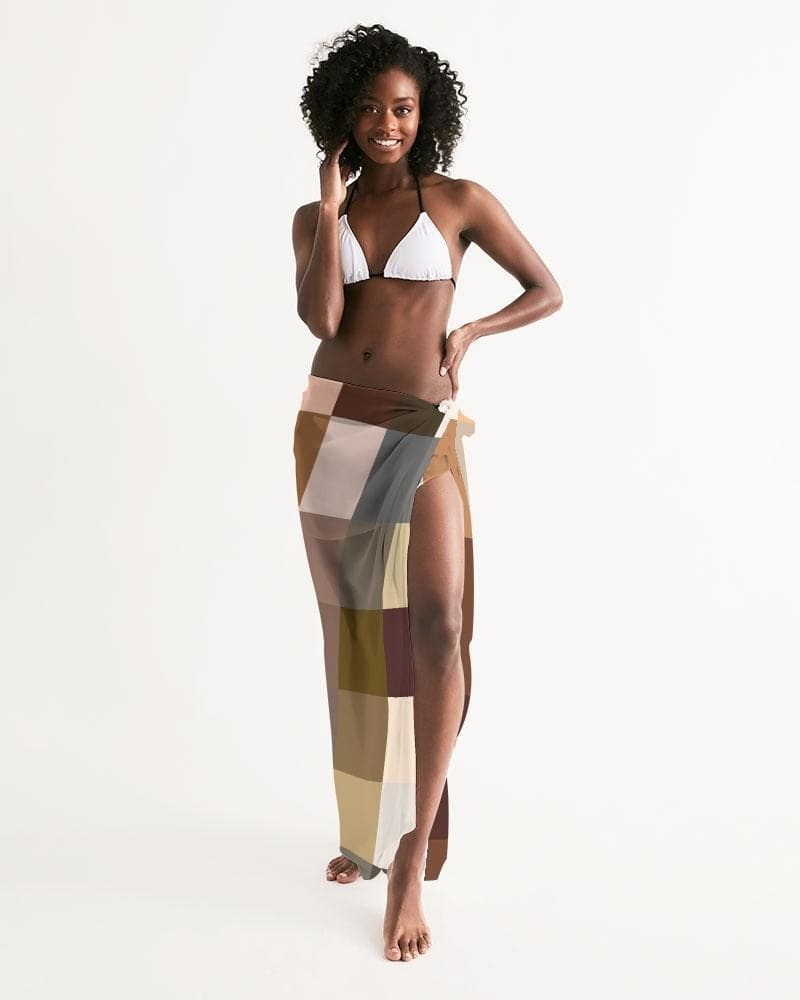 Sheer Sarong Swimsuit Cover Up Wrap / Brown Colorblock Multicolor - Scarvesnthangs