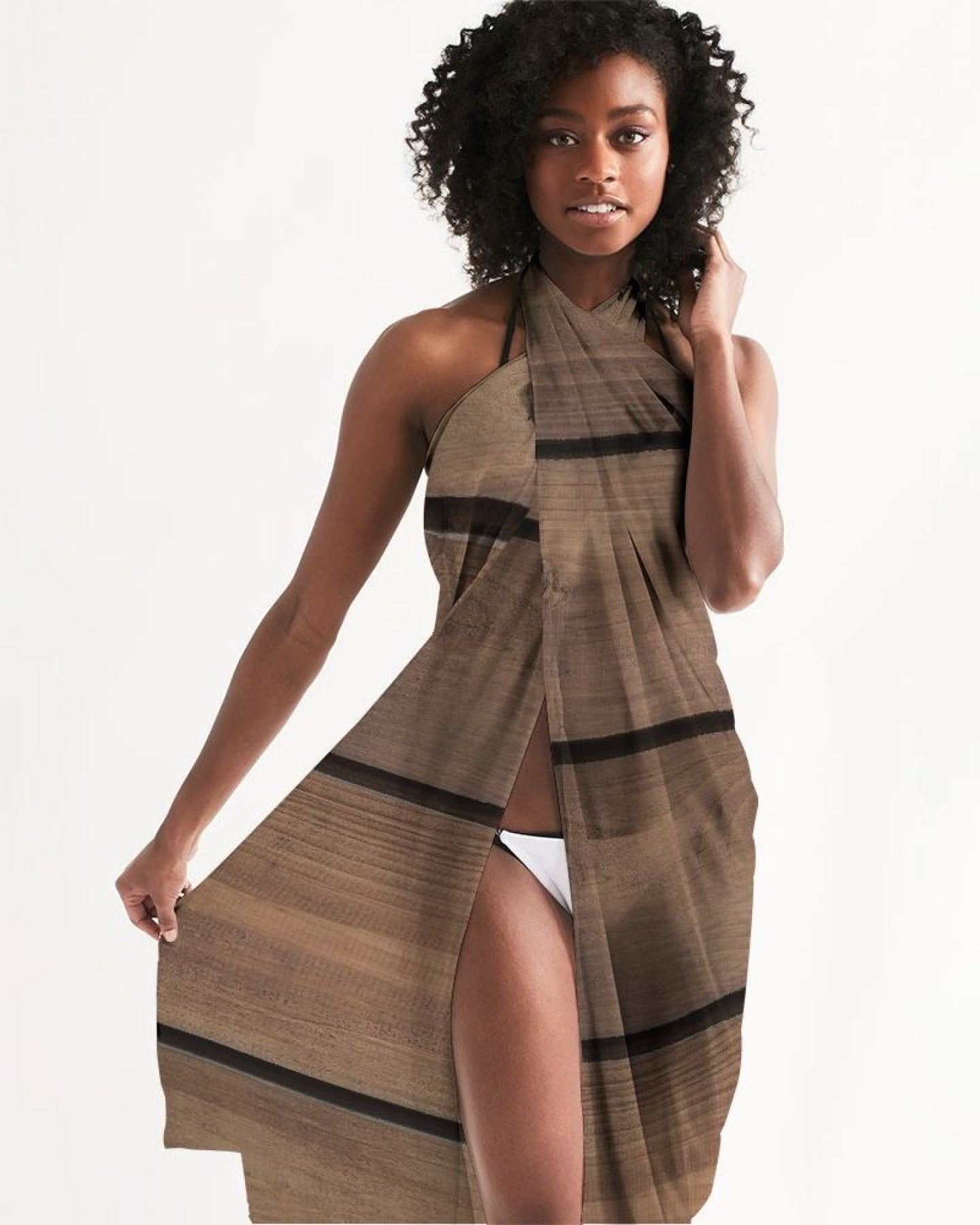 Sheer Sarong Swimsuit Cover Up Wrap / Brown Wood - Scarvesnthangs