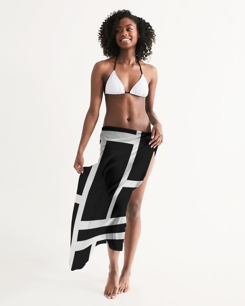 Sheer Sarong Swimsuit Cover Up Wrap / Geometric Black and White - Scarvesnthangs
