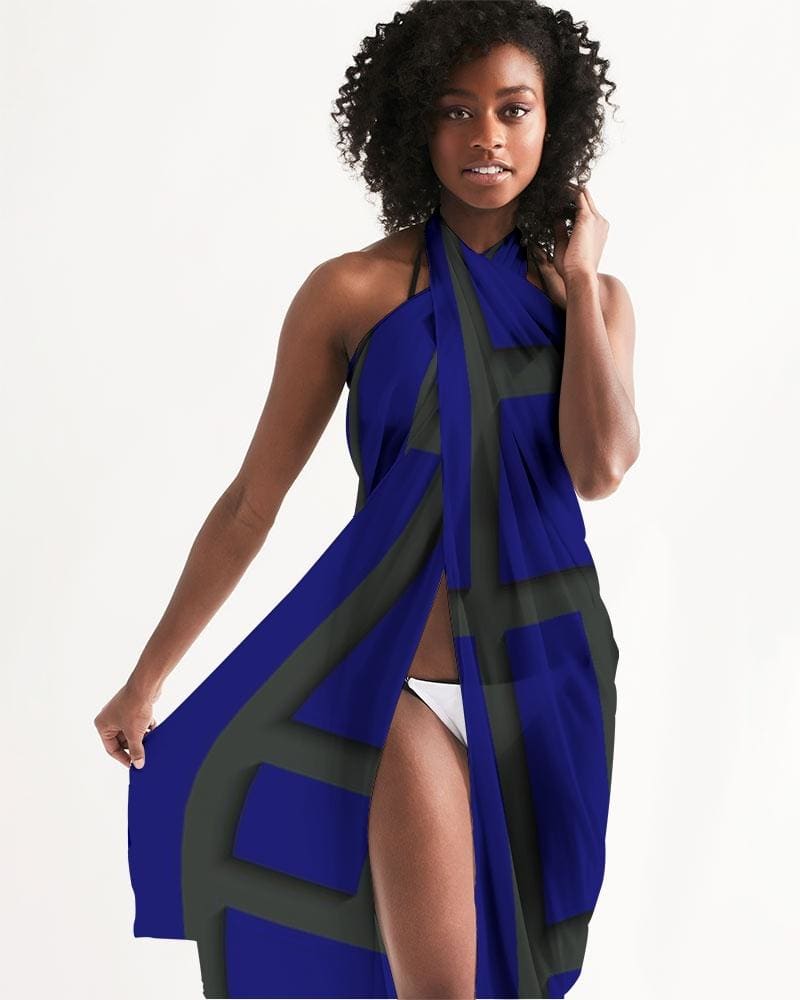 Sheer Sarong Swimsuit Cover Up Wrap / Geometric Dark Blue and Black - Scarvesnthangs