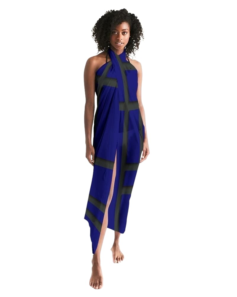 Sheer Sarong Swimsuit Cover Up Wrap / Geometric Dark Blue and Black - Scarvesnthangs