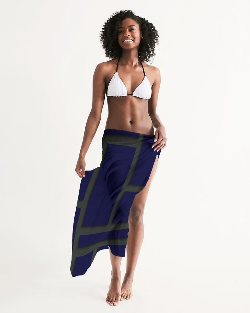 Sheer Sarong Swimsuit Cover Up Wrap / Geometric Dark Blue and Green - Scarvesnthangs