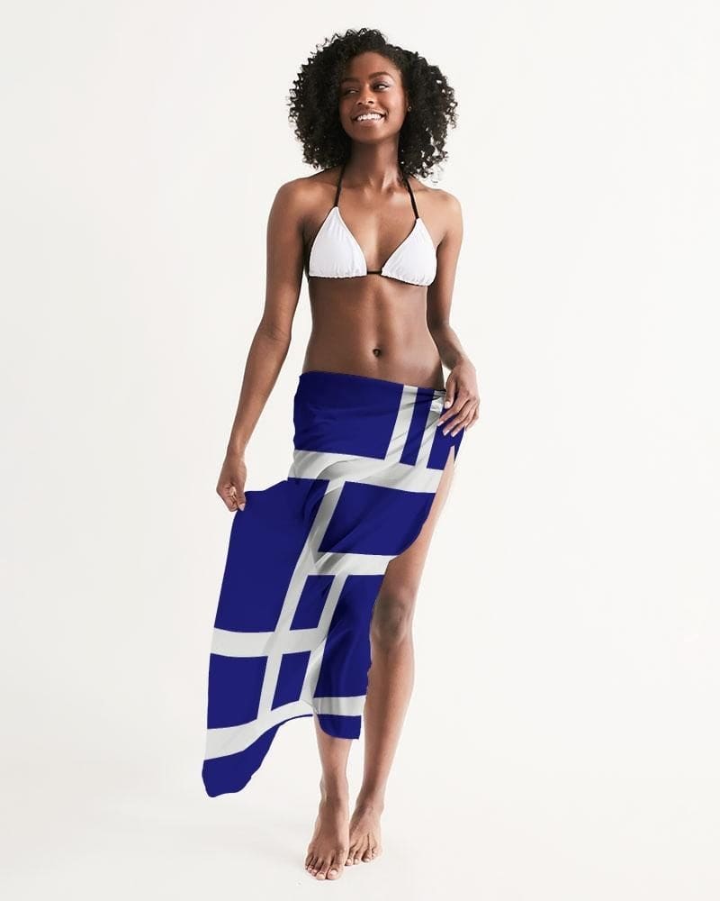 Sheer Sarong Swimsuit Cover Up Wrap / Geometric Dark Blue and White - Scarvesnthangs