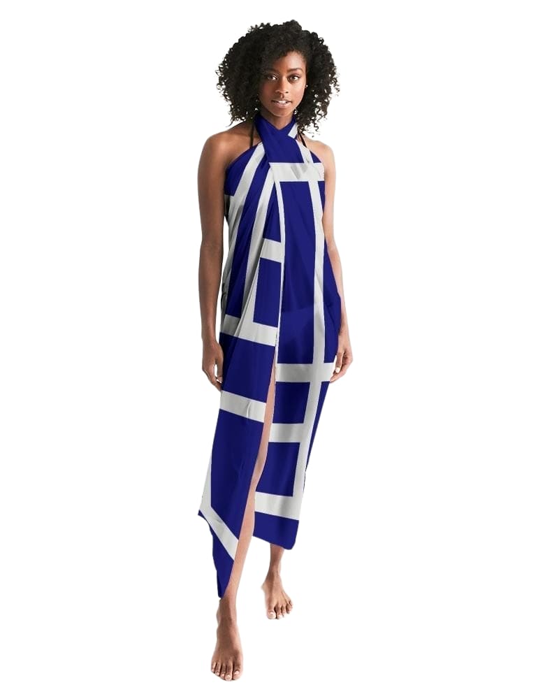 Sheer Sarong Swimsuit Cover Up Wrap / Geometric Dark Blue and White - Scarvesnthangs