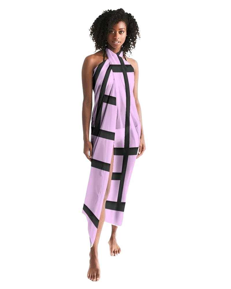 Sheer Sarong Swimsuit Cover Up Wrap / Geometric Lavender and Black - Scarvesnthangs