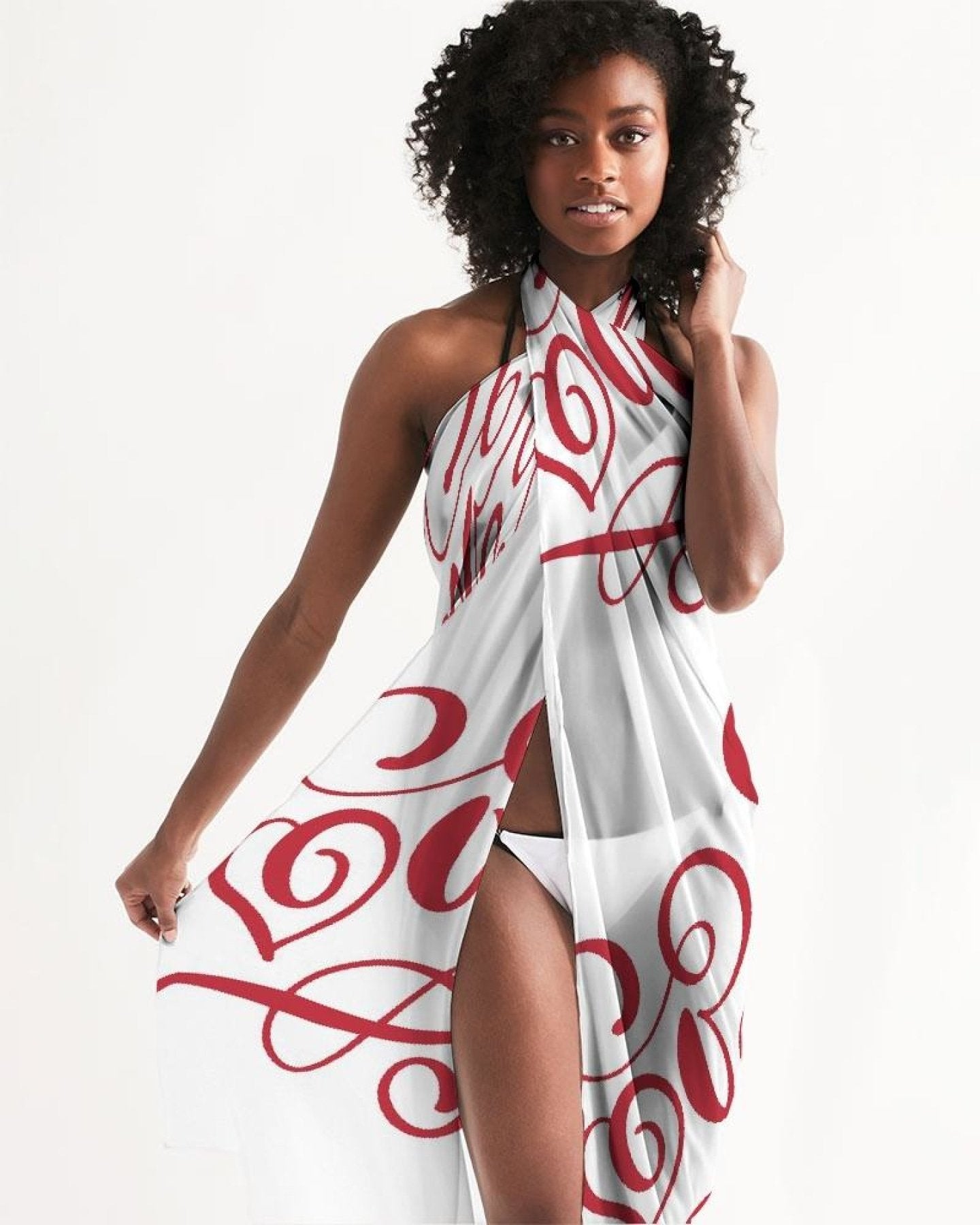 Sheer Sarong Swimsuit Cover Up Wrap / White and Red Abstract - Scarvesnthangs