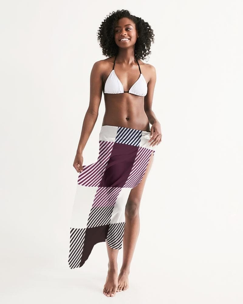 Sheer Sarong Swimsuit Cover Up Wrap / White Grid - Scarvesnthangs