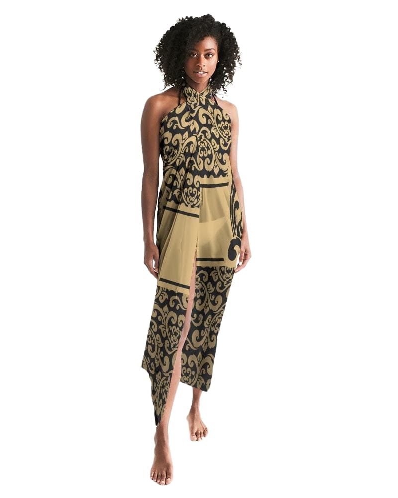 Sheer Swimsuit Cover Up Abstract Print Black and Gold - Scarvesnthangs