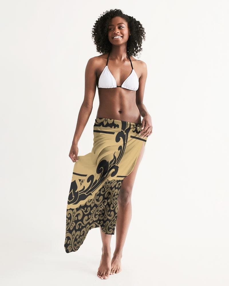 Sheer Swimsuit Cover Up Abstract Print Black and Gold - Scarvesnthangs