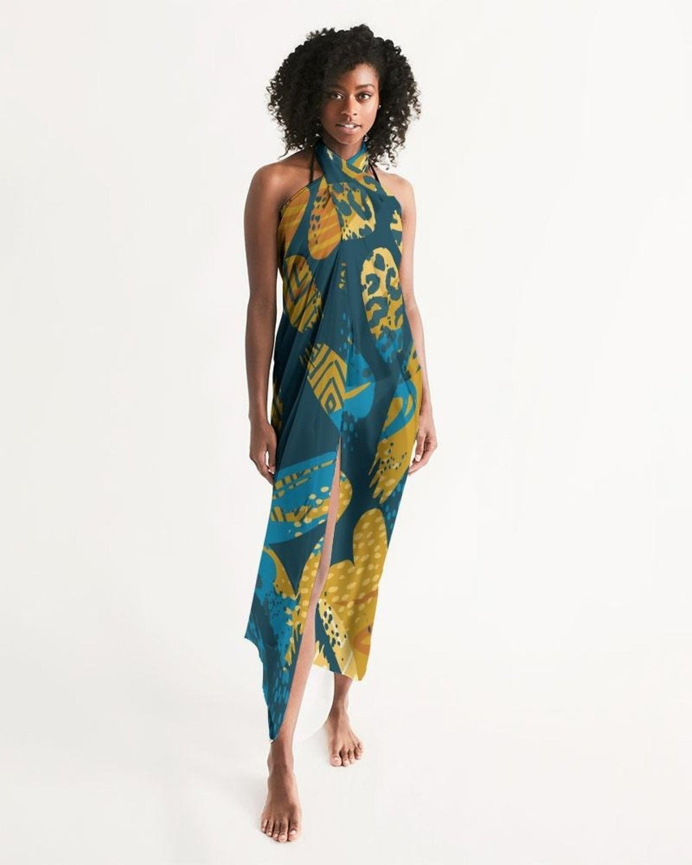 Sheer Swimsuit Cover Up Abstract Print Blue - Scarvesnthangs